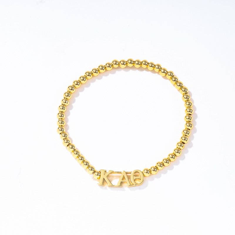 - Sorority: Gold Beaded Bracelet with Greek Letters on Stretch Cord