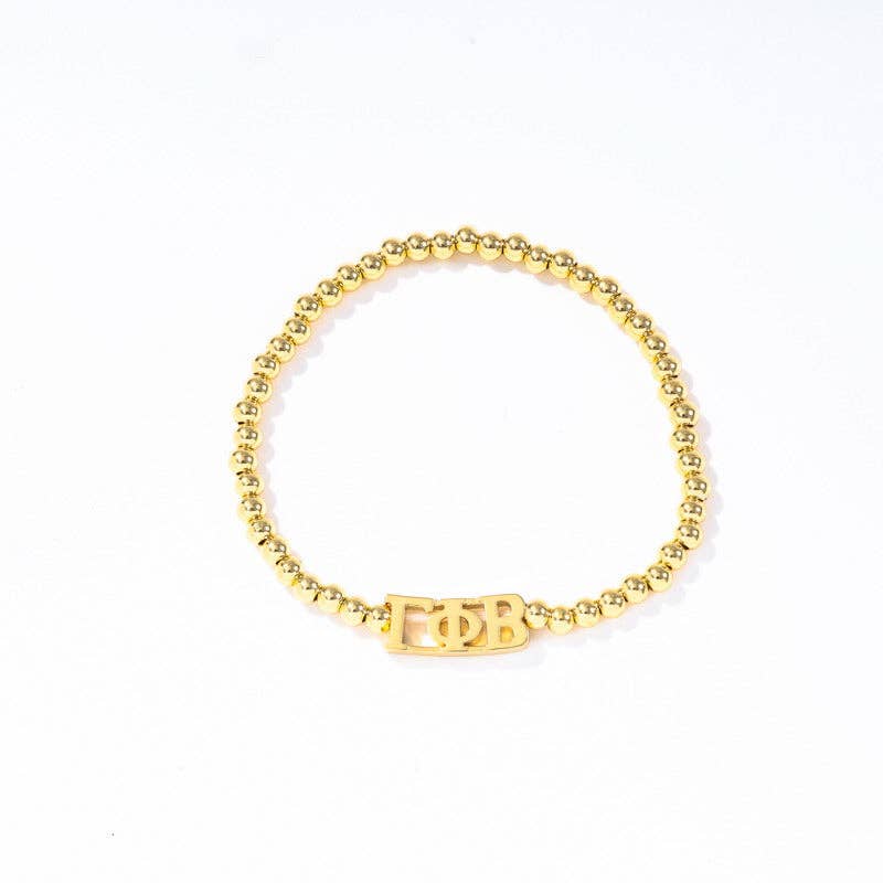 - Sorority: Gold Beaded Bracelet with Greek Letters on Stretch Cord