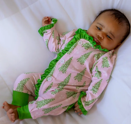 Christmas Tree Baby Butt-Flap Pajamas (click to see pink & blue options)