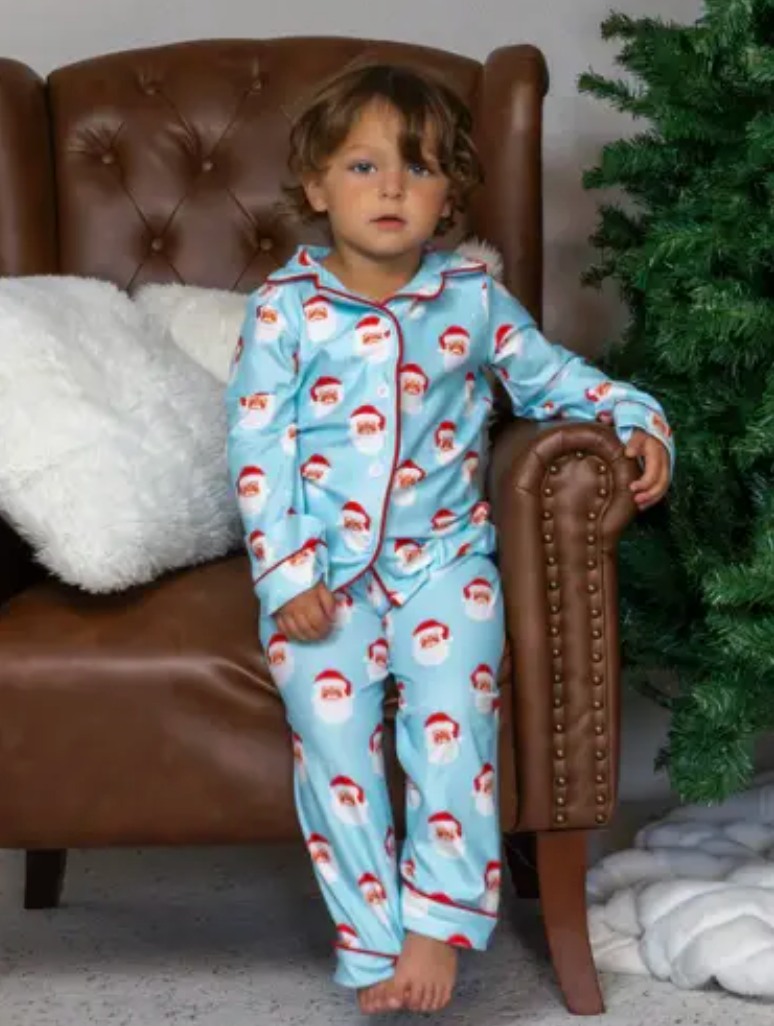 KIDS-Vintage Santa Button Down PJ set