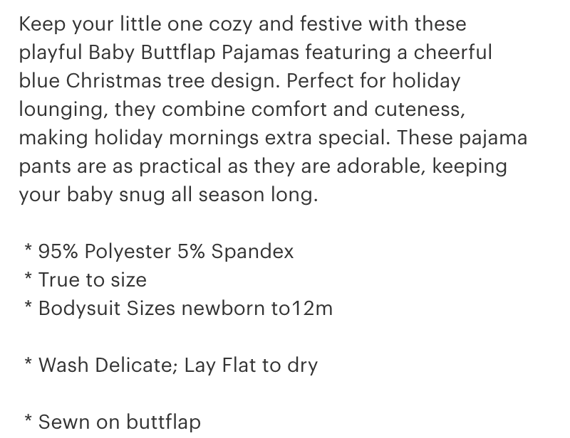 Christmas Tree Baby Butt-Flap Pajamas (click to see pink & blue options)