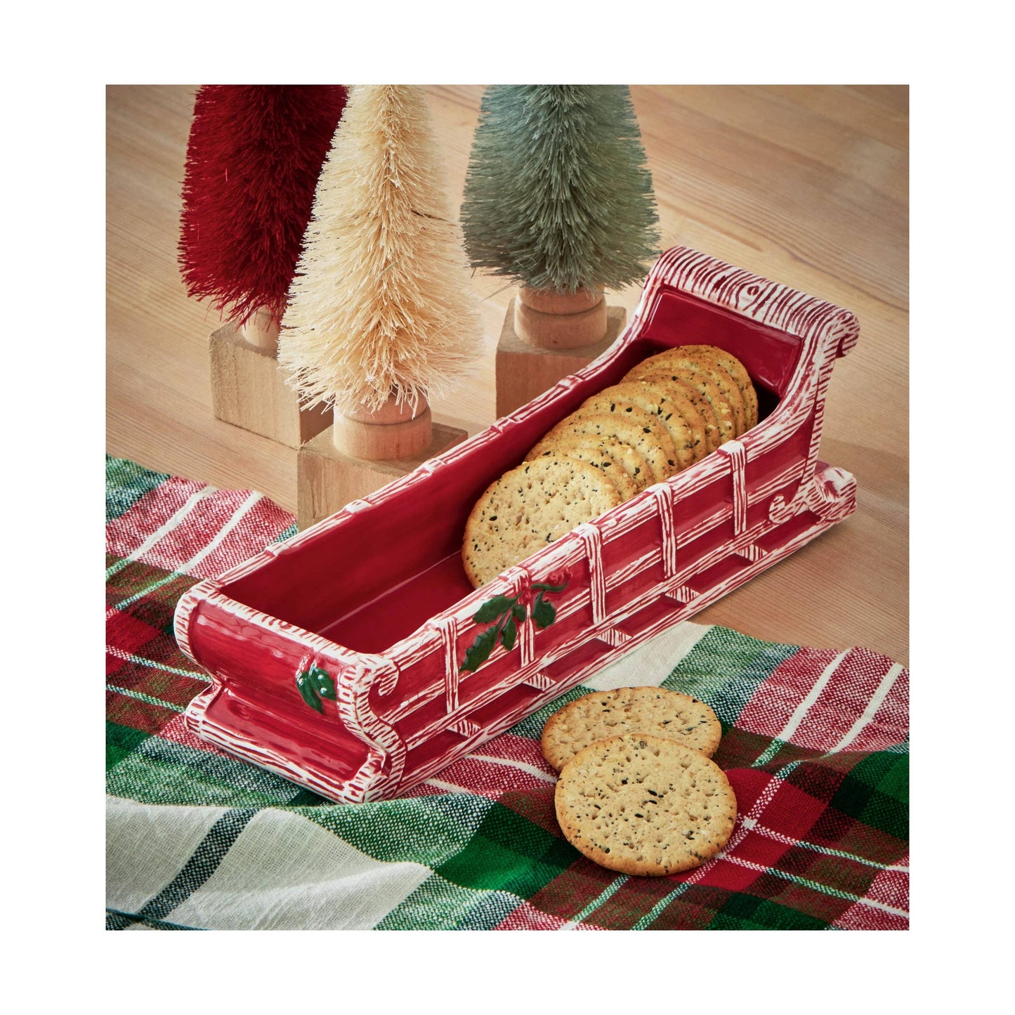 SALE Vintage Sleigh Red Ceramic Cracker Dish