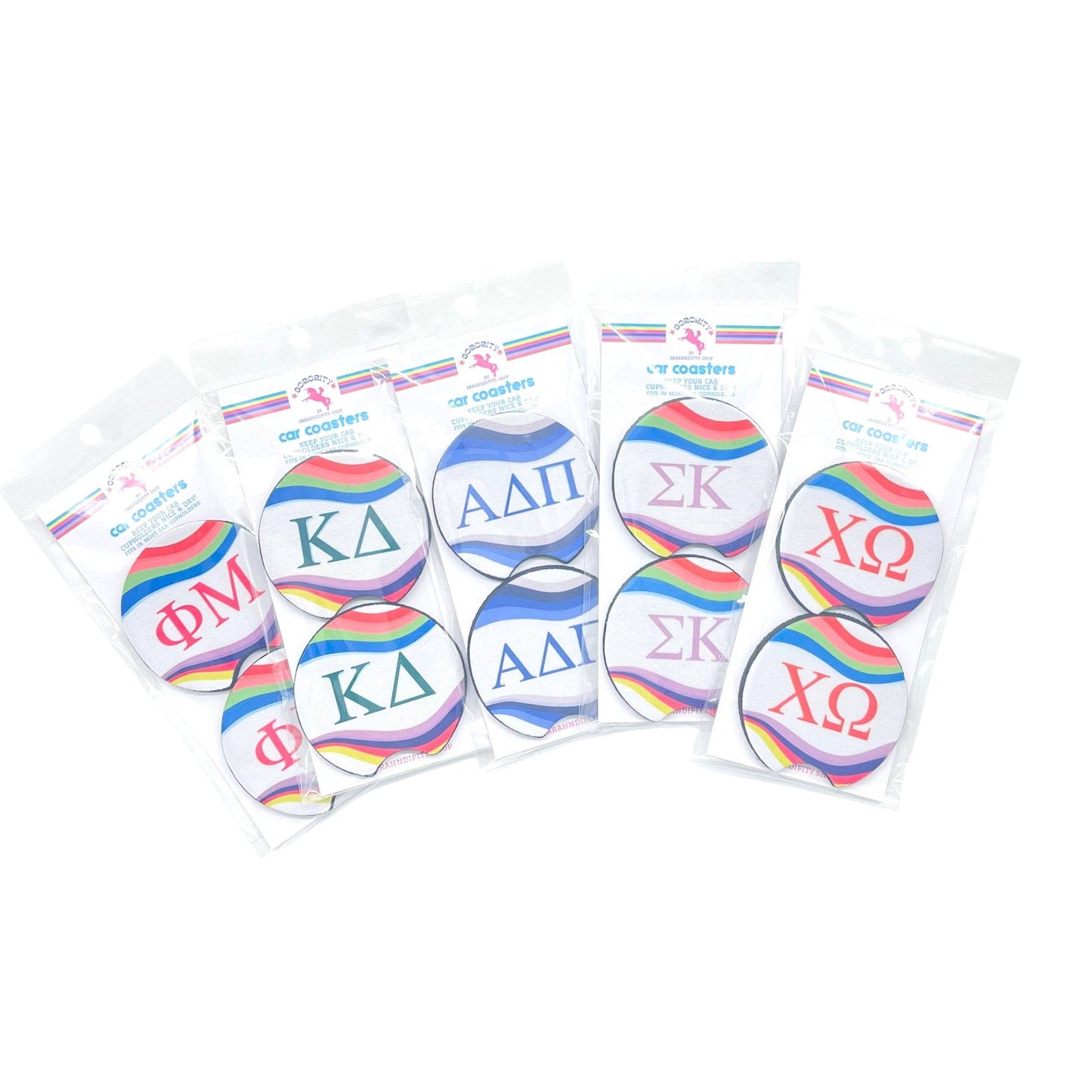 Sorority Car Coasters - Retro Wave Design