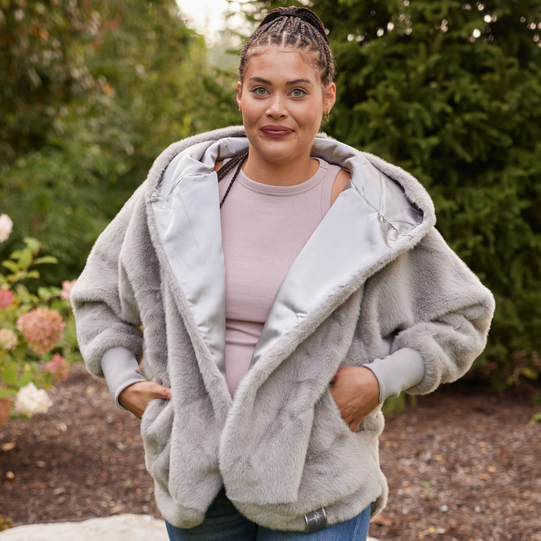TS Luxe Grey Faux Fur Cardigan