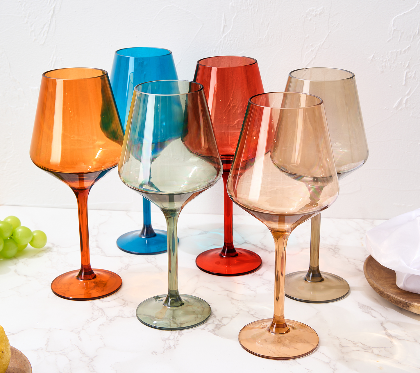 Pastel Colored Unbreakable Acrylic Plastic Wine Glasses Set of 6