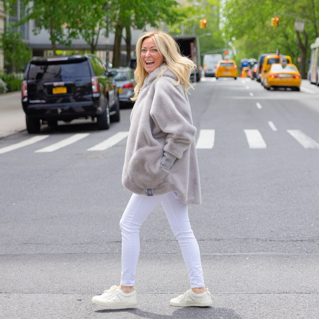 TS Luxe Grey Faux Fur Cardigan