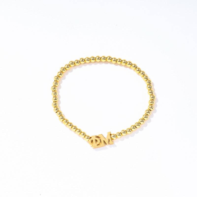 - Sorority: Gold Beaded Bracelet with Greek Letters on Stretch Cord