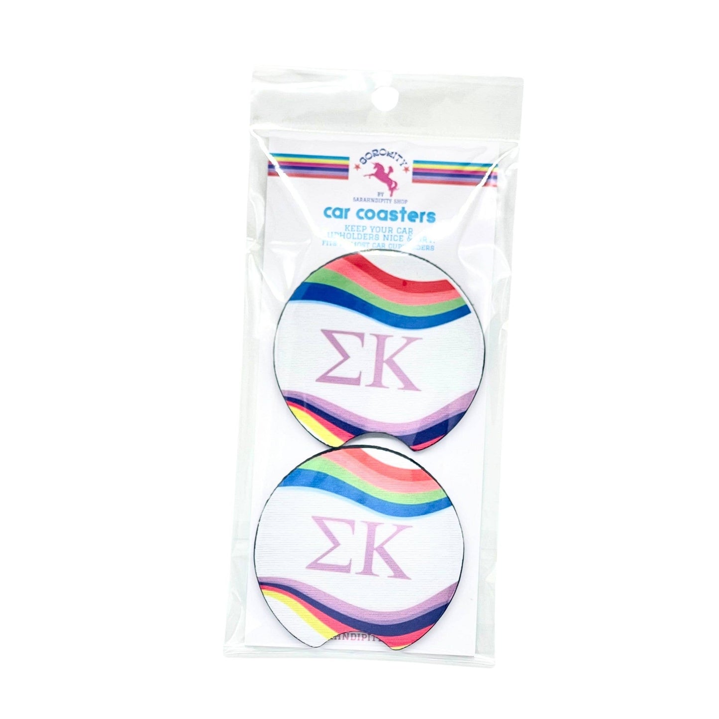 Sorority Car Coasters - Retro Wave Design