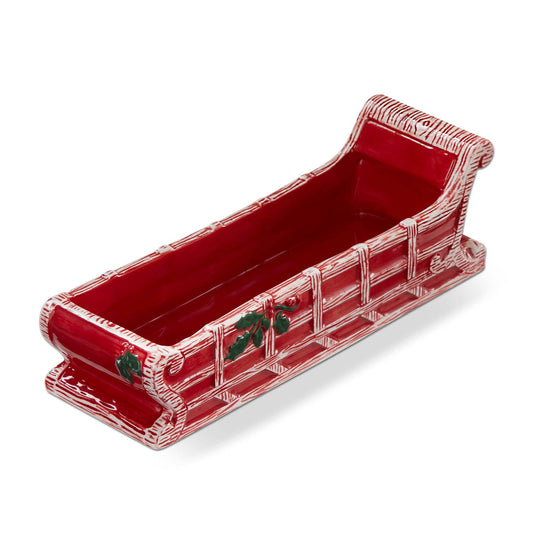 SALE Vintage Sleigh Red Ceramic Cracker Dish