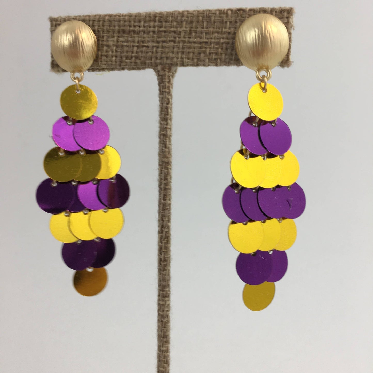Purple and gold small disc earrings 