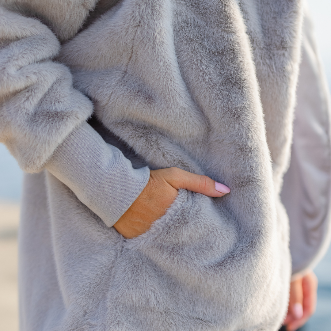TS Luxe Grey Faux Fur Cardigan