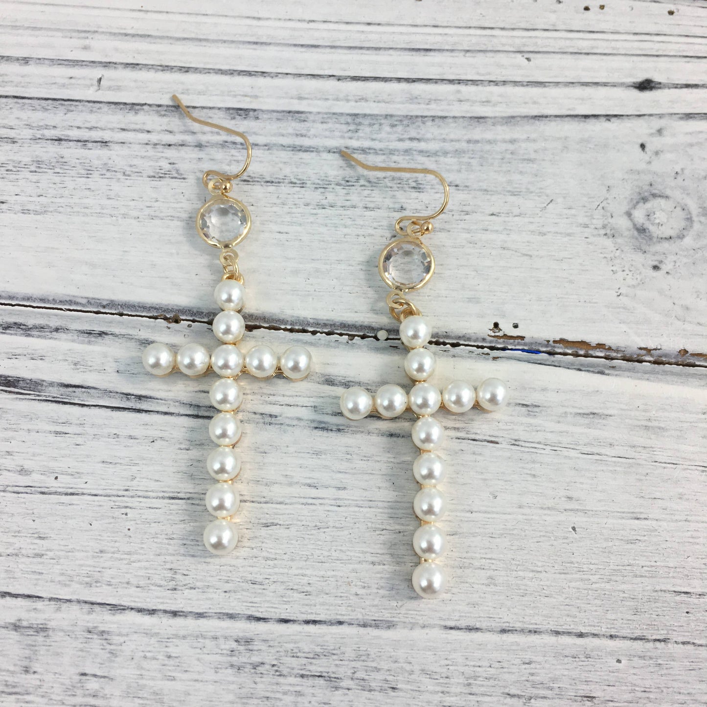 Pearl cross dangle earrings 