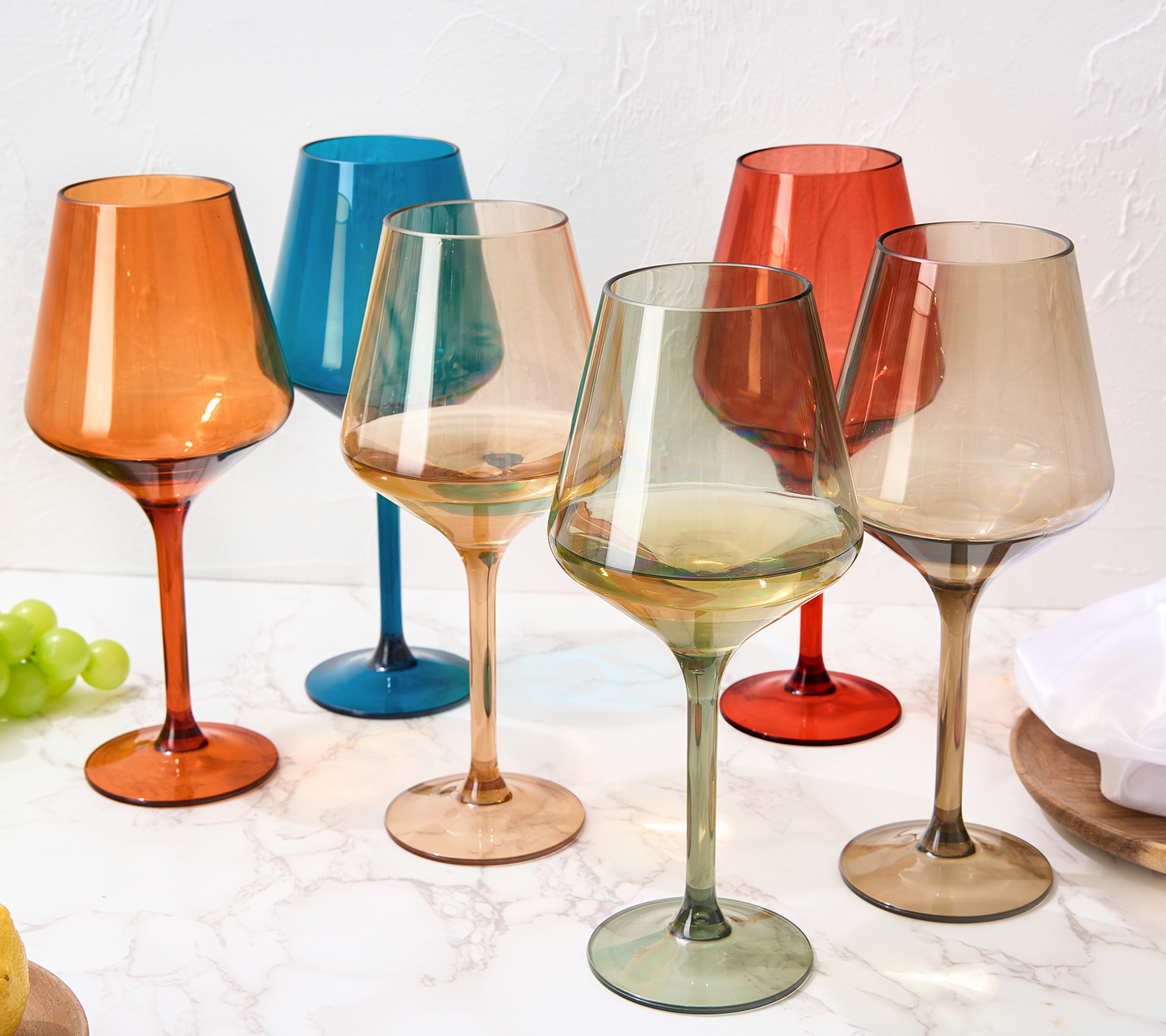 Pastel Colored Unbreakable Acrylic Plastic Wine Glasses Set of 6