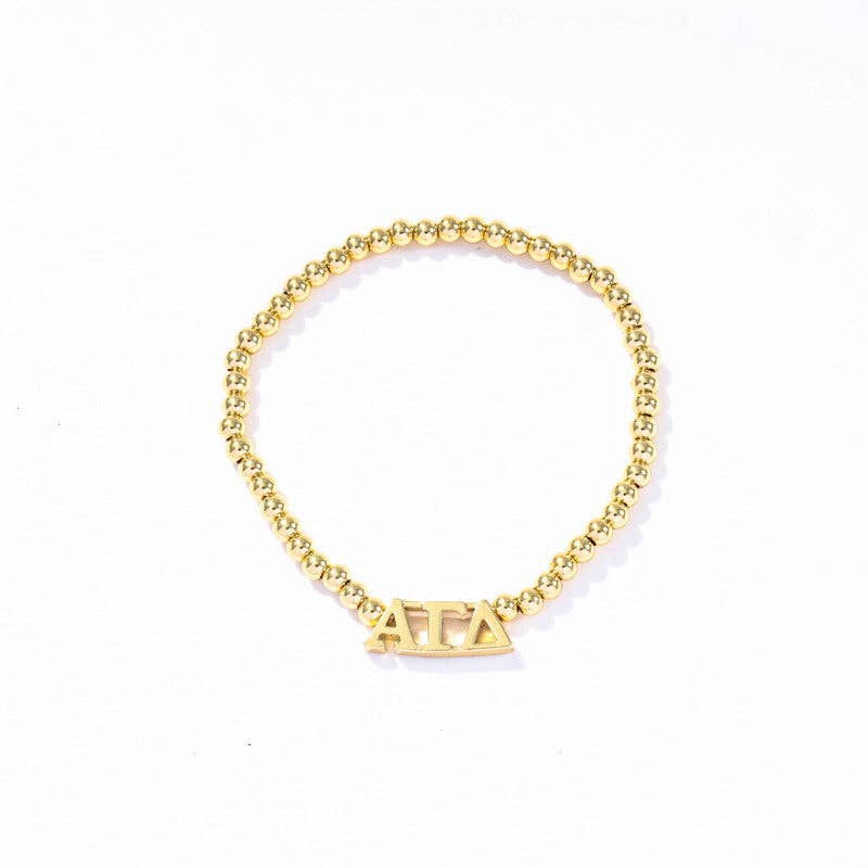- Sorority: Gold Beaded Bracelet with Greek Letters on Stretch Cord